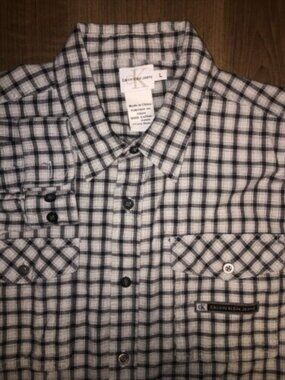 Calvin Klein Jeans Mens Button Up Shirt Gray Size Large L Plaid Pockets Logo